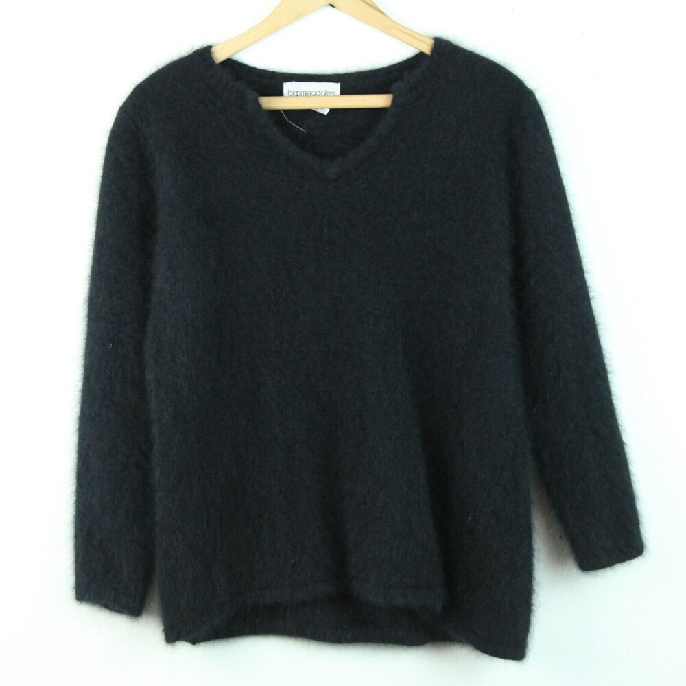 VTG 90s 70% Angora Sweater‎ 2X L 42" Chest Black Grunge Fuzzy Pullover Bombshell